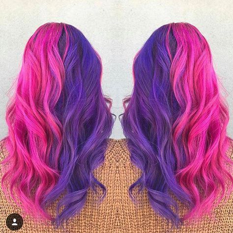 Pink and Purple Hair Looks #purple #purplehair #newhair #colorfulhair #ombrehaircolors Half Pink Hair, Purple And Pink Hair, Bright Purple Hair, Pink And Purple Hair, Black Cherry Hair, Blue Purple Hair, Pink Purple Hair, Pink Ombre Hair, Purple Ombre Hair