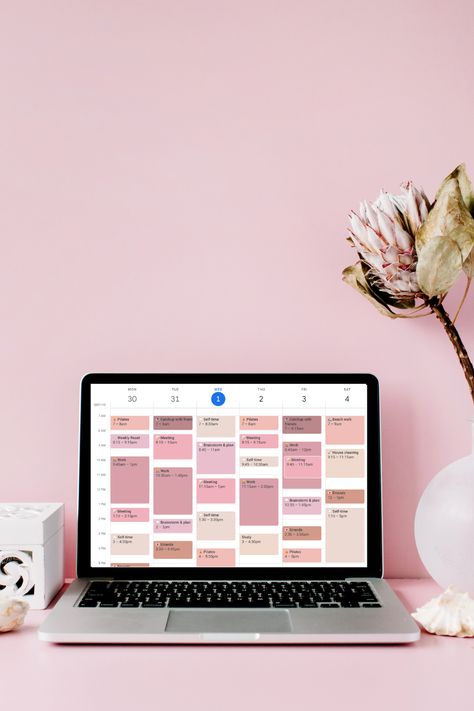 Mac Calendar Organization, Outlook Calendar Aesthetic, Google Calendar Palette, Aesthetic Google Calender, Apple Calendar Color Palette, Apple Calendar Organization, Google Calendar Ideas, Calendar Palette, Macbook Calendar