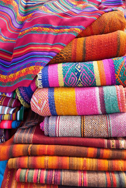 Textiles at the Chinchero market, Peru...and although I'm aware there are far more amazing things to see in Peru, I would go for this alone. Colorful Textiles, Textil Design, Mexican Blanket, Mexican Decor, Mexican Style, Perfume Bottle, Textile Fabrics, Color Inspiration, Color Patterns