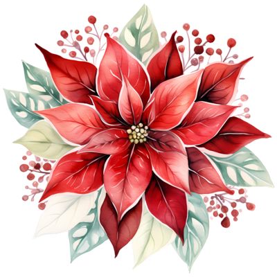 Poinsettia Watercolor, Christmas Bouquet, Red Poinsettia, Watercolor Fabric, Craft Stash, Poinsettia Flower, Christmas Poinsettia, Fabric Panel, Flower Clipart