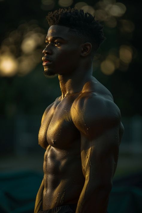 Muscular Male Anatomy, Mens Fitness Photoshoot, Gym Men Motivation, Afro Bun, Black Future, Best Physique, Dark Skin Men, Male Fitness Models, Men's Muscle