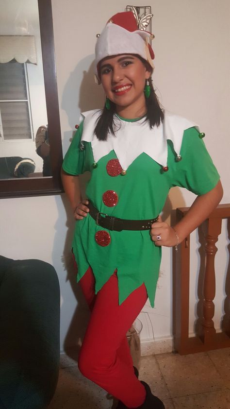 Diy Elf Outfits For Kids, Diy Dress Like An Elf, Girls Elf Costume Diy, Diy Elf Shirt, Diy Christmas Elf Costume, Elf Day At School Outfit, Diy Elf Costume For Kids, Elf Costume Ideas, Christmas Elf Costume Diy