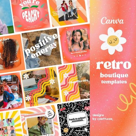 Instagram Post Templates by Amelia Product Highlight Instagram, Retro Social Media, Canva Sets, Retro Instagram, Interior Design Instagram, Graduation Templates, Social Branding, Retro Interior Design, Templates Business