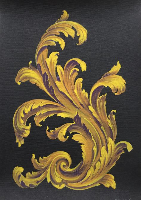 Study of Acanthus Leaf in Tempera in Versace colours #acanthusleaf #handpainted #handpaintedart #decorativeart Acanthus Leaf Tattoo, Acanthus Leaf Drawing, Leaf Tattoo Ideas, Motif Baroque, Filigree Tattoo, Leaf Tattoo, Baroque Decor, Ornament Drawing, Art Nouveau Illustration