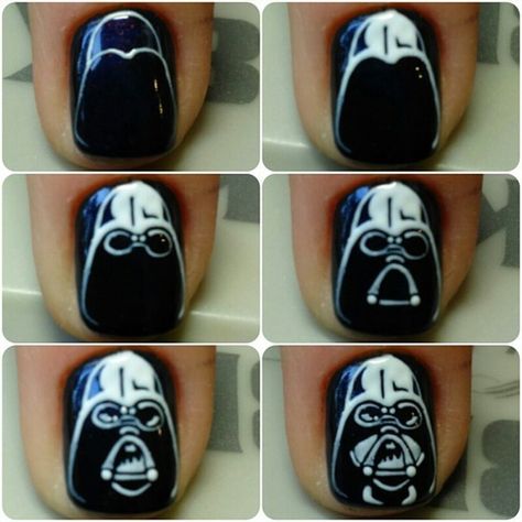 Darth Vader Darth Vader Nails, Star Wars Nails, Line Nail Designs, Disney Nail Designs, Dark Vador, Nail Designs Tutorial, Stylish Nails Designs, Nail Art Disney, Grunge Nails