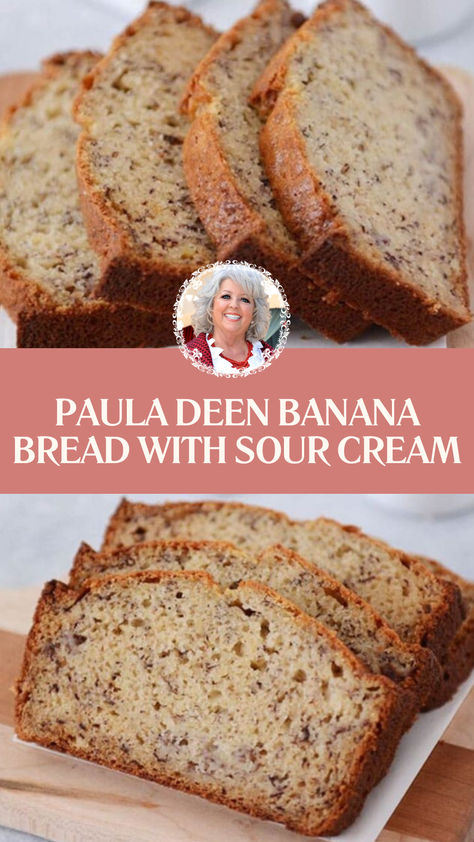 Paula Deen Banana Bread With Sour Cream Sally’s Banana Bread, Sour Cream Banana Bread Muffins, Banana Muffins With Sour Cream Recipe, Banana Bread Recipe Paula Deen, Moist Banana Bread With Sour Cream, Banana Bread Made With Sour Cream, Banana Bread Sour Cream Recipe, Baking Recipes With Sour Cream, Paula Deen Banana Bread Recipe