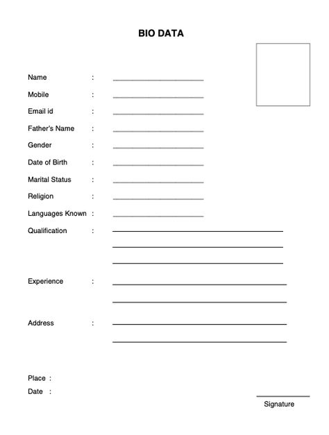 6 Simple Bio Data Formats for Job PDF & Word Free Download Simple Cv Format, Cv Format For Job, Resume Format Free Download, Resume Form, Letter Writing Examples, Biodata Format Download, Simple Resume Format, Job Resume Format, Resume Format Download