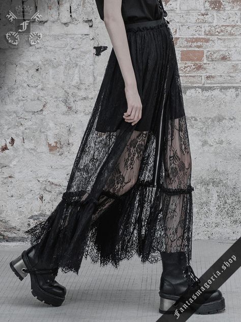 Sorroria+skirt+OPQ-321+Punk+Rave Academia Aesthetic Outfit Skirts, Dark Academia Aesthetic Outfit, Long Lace Skirt, Ropa Shabby Chic, Academia Aesthetic Outfit, Goth Skirt, Rock Outfit, Punk Rave, Langer Rock