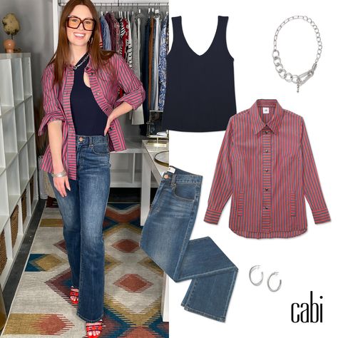 Get spring break ready woth this gorgeous capsule from cabi! Check this and other pretty pieces available at www.evaagee.cabionline.com Cabi Clothes, Career Fashion, Pajama Shirt, Cuff Sleeves, Business Fashion, Spring Break, Grey Stripes, Jacket Tops, Unique Fashion