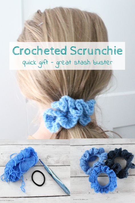 Easy Stocking Stuffers, Crochet Scrunchies, Diy Hair Scrunchies, Leftover Yarn, Crochet Bow, Buat Pita, Scrunchies Diy, Crochet Bows, Crochet Hair Accessories