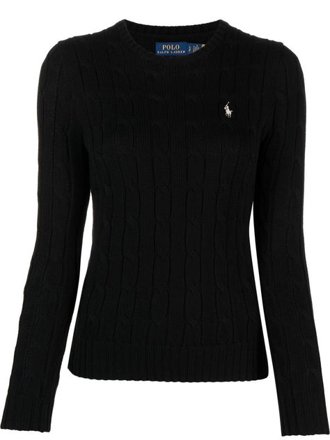 Polo Ralph Lauren logo-embroidered cable-knit Jumper - Farfetch Farfetch Sweater, Black Polo Sweater, Ralph Lauren Clothes, Winter Wishlist, Polo Quarter Zip, Ralph Lauren Jumper, Knitted Sweaters For Women, Pop Clothing, Ralph Lauren Pullover