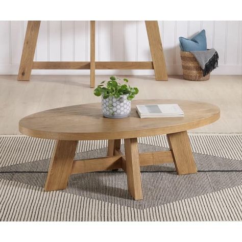 Modern Natural Wood Oval Coffee Table - On Sale - Bed Bath & Beyond - 39031510 Coastal Modern Coffee Table, Round Natural Wood Coffee Table, Boho Coffee Table Decor Ideas, Oval Coffee Table Living Room, Organic Modern Coffee Table, Unique Coffee Table Ideas, Wood Coffee Table Living Room, Coffee Table Oval, Oval Wood Coffee Table