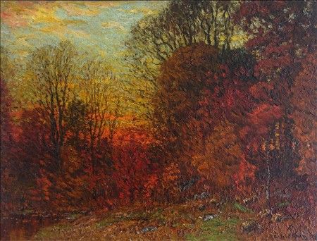 John J Enneking, American Impressionist, Autumn Colors, 18 x 24, oil on canvas, 1898 Historical Art, Mountain Paintings, Impressionist Paintings, Autumn Colors, Traditional Paintings, Complementary Colors, Shutter Speed, Oil Paintings, Fall Colors