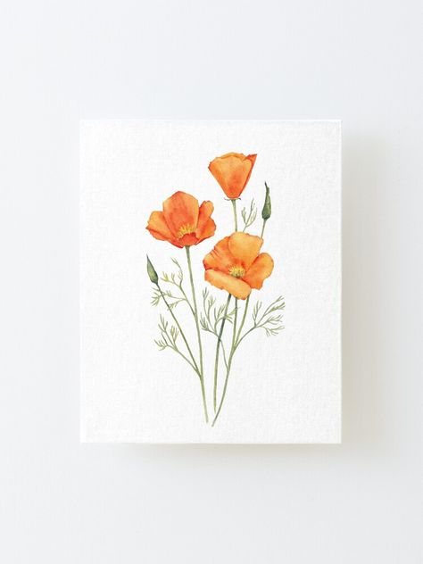 Watercolor California Poppy, Orange Flower Watercolor, Poppy Painting Easy, Orange Poppy Tattoo, California Poppy Drawing, Tattoo Prep, California Poppy Painting, Embroidery Wildflowers, Paint Poppies