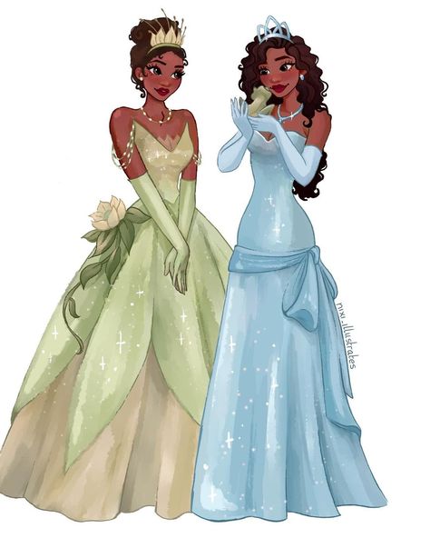 Tiana And Naveen Drawing, Tiana Princess And The Frog Blue Dress, Princess Tiana Gown, Princess Tiana White Dress, Blue Princess Tiana Dress, Green Tiana Dress, Tiana Princess And The Frog Dress, Disney Bounding Tiana, Milo X Kida Fan Art