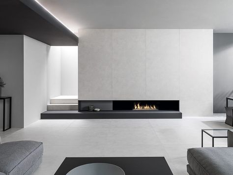 Porcelain stoneware wall/floor tiles with concrete effect XLIGHT STARK WHITE by URBATEK Minimalist Fireplace, Tropical Luxury, Room Fireplace, Ethanol Fireplace, Interior Minimalista, Living Room Decor Fireplace, Contemporary Fireplace, 아파트 인테리어, Home Fireplace