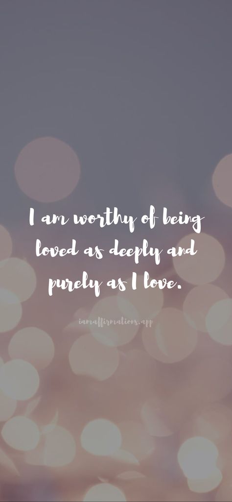 I am worthy of being loved as deeply and purely as I love. From the I am app: https://iamaffirmations.app/download I Am Becoming The Best Version Of Myself, I Forgive Myself, Forgive Myself, Louise Hay Affirmations, The Best Version Of Myself, Best Version Of Myself, Being Loved, Personal Growth Quotes, Healing Scriptures