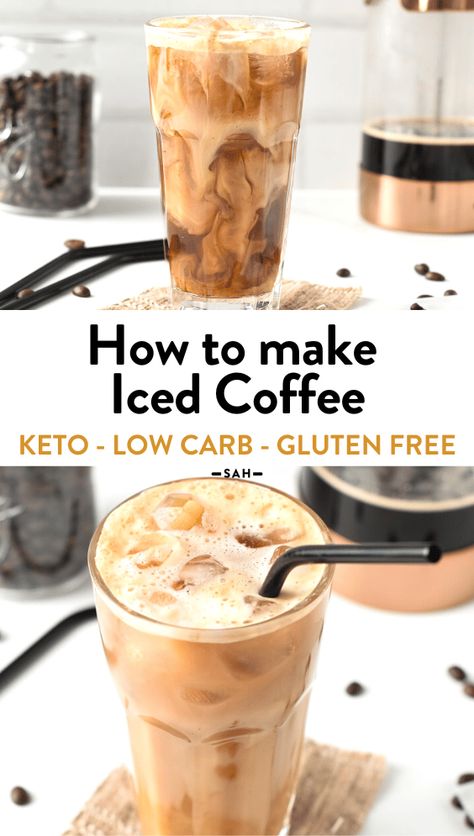 Learn how to make Iced Coffee at home with few simple ingredients, no fancy coffee machine for a delicious refreshing cold drink on hot summer days. Keto Mocha Coffee, Sugar Free Iced Coffee, Sugar Free Syrup Recipe, Keto Iced Coffee, Keto Mocha, Low Carb Coffee, Healthy Iced Coffee, Coffee Calories, Mocha Drink