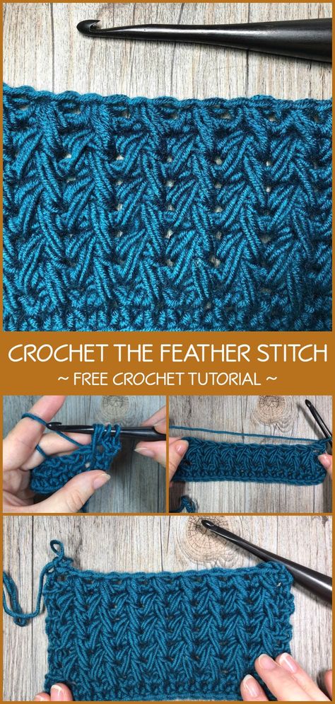 Easy Feather Stitch Crochet Tutorial Pearl Stitch Crochet, Crochet Feather Stitch, Feather Stitch Crochet, Crochet Feather, Knitting Tutorials, Feather Stitch, Crochet Tips, Trendy Crochet, Beginner Crochet