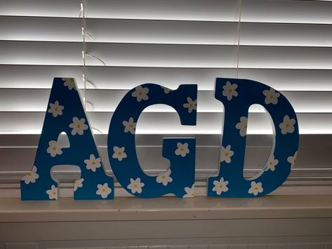 Painting Wood Letters, Sorority Letters Painted Wooden Easy, Blue Sorority Letters, Painted Greek Letters Wooden, Letter Name Decor Diy, Painted Sorority Letters Wooden, Agd Canvas, Sorority Letters Painted Wooden, Sorority Painted Letters