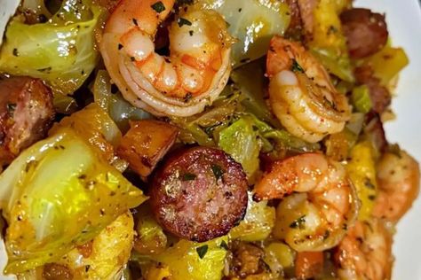 Fried Cabbage with Shrimp & Sausage🥬🍤🌭 Fried Cabbage With Sausage And Peppers, Seafood Cabbage Recipe, Sausage Shrimp Cabbage, Jerk Southern Fried Cabbage With Shrimp And Sausage, Southern Fried Cabbage Recipes, Shrimp And Sausage Cabbage, Spicy Cabbage With Shrimp And Sausage, Jerk Southern Fried Cabbage With Shrimp, Sausage Shrimp Cabbage Recipes