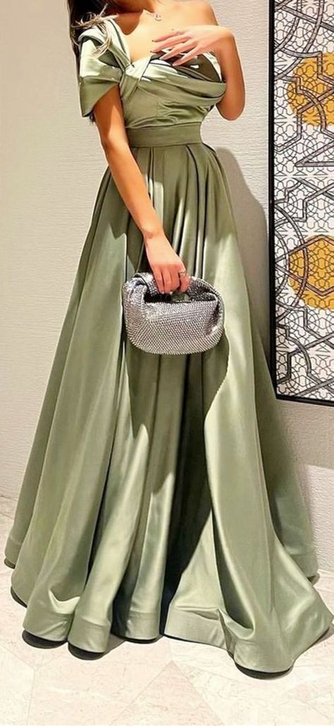 Light Sage Formal Gown Sage Green Dress Formal, Cocktail Party Outfit Night, Sage Green Gown, Green Dress Formal, Sage Green Prom Dress, Green Prom Dress Long, Dress Soiree, Gown Aesthetic, Gown One Shoulder