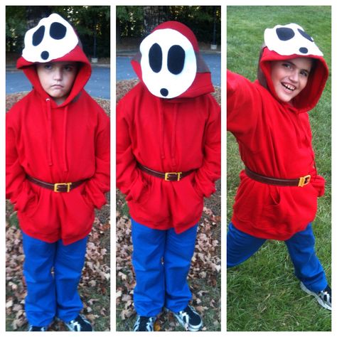 Homemade Shy Guy costume. Halloween costume. Mario Brothers. Mario Bros. Dry Bones Mario Costume, Shy Guy Mario Costume, Mario Party Character Costumes, Easy Mario Kart Costumes, Shy Guy Halloween Costume, Mario Bros Toad Costume, Kamek From Super Mario Costume, Birdo Mario Costume Diy, Easy Diy Mario Costumes