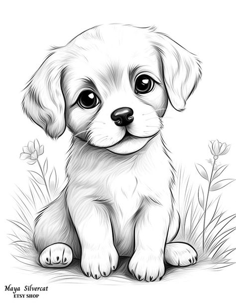 Drawing Of Animals Easy, Pictures Of Dogs To Draw, Dog Images Drawing, Puppy Drawing Sketches, Cute Animal Drawings Sketches, Puppy Coloring Pages Free Printable, Cute Puppy Sketch, Colouring Sketches, Cute Dog Sketch