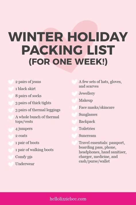 Winter Holiday Essentials, Christmas Vacation Packing List, What To Pack For Winter Trip, South Korea Winter Packing List, Suitcase Packing Tips Winter, Packing List For New York Winter, Packing List Winter Vacation, Winter Holiday Packing List, What To Pack For A Winter Vacation