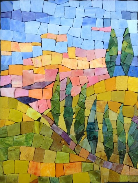 Mosaic workshop sample, by Pam Goode, Mosaics in Orvieto. http://mosaicartretreats.com/2015/05/20/postcards-home-small-mosaics-with-pam-goode-in-italy/ Landscape Mosaic, Tree Mosaic, Paper Mosaic, Art Retreats, Mosaic Art Projects, Mosaic Madness, Mosaic Tile Art, Glass Mosaic Art, Mosaic Artwork