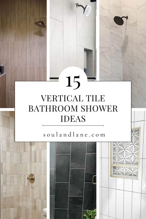 Transform your bathroom showers with these vertical tile ideas. From timeless classics to avant-garde designs, discover unique ways to revamp your shower space. Elevate your bathroom aesthetics with these ideas that promise to add a touch of modern elegance and visual interest to your daily routine. Vertical Tiles In Bathroom, Glossy Shower Wall Tile, Bathroom Tile Floor And Shower Ideas, Large Tile Master Shower Ideas, Bathroom Ideas Tile Wall And Floor, Vertical Glass Tile Shower Ideas, Tile Ideas For Showers, Vertical Straight Stack Shower Tile, Marble Tile In Bathroom