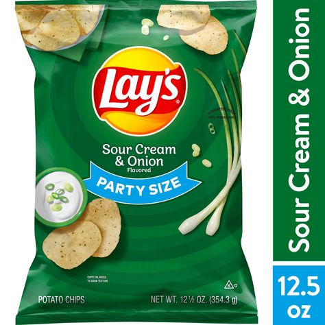 Lay's Potato Chips, Sour Cream & Onion Flavored, 12.5 oz - Walmart.com Cheetos Cheese Puffs, Snack Lays, Sour Cream Potatoes, Potato Chip Flavors, Potato Snack, Newborn Necessities, Lays Chips, Lays Potato Chips, Cheese Puff