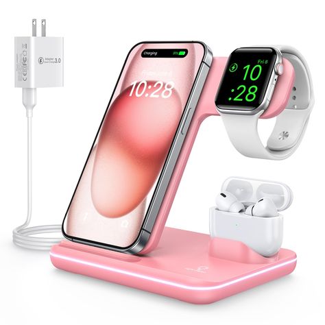 PRICES MAY VARY. 【Upgrade!! 3 in 1 wireless charger station for apple】: This is a convenient, compact, foldable 3 in 1 wireless charger station.The wireless charger station can charge your phone, Watch and AirPods at the same time,wireless charger station is ideal for AirPods 1/2/3/AirPods Pro/Pro2 (Only working for "Light-ning interface" interface type) , for Apple Watch Series 10/9/Ultra 2/Ultra/8/7/SE/6/5/4/3/2. (Note: Please use the included 18W adapter to charge your phone, earphone and wat Phone Airpods And Apple Watch Charger, Iphone Apple Watch And Airpods Charger, 3 In One Charger, Apple Assesories Products, Apple Watch Charger Stand, 3 In 1 Charger, Thing For Christmas List, Amazing Amazon Finds, Teen Bday Gifts