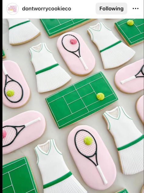 Tennis Theme Cookies, Tennis Royal Icing Cookies, Tennis First Birthday Party, Padel Party Ideas, Tennis Cookies Decorated, Pickleball Cake Ideas, Pickleball Cake, Tennis Cookies, Tennis Birthday Party