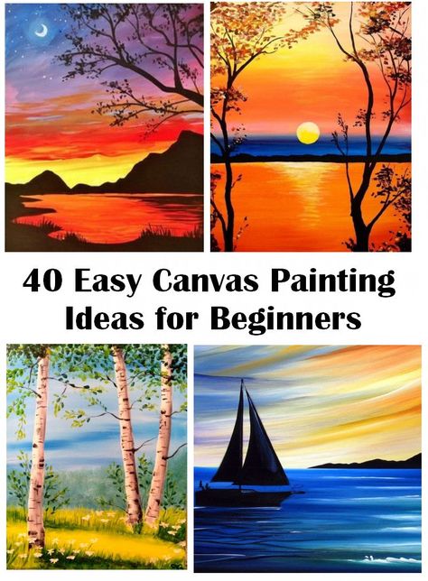 Painting Beginners, Easy Canvas Painting Ideas, Sunset Landscape Painting, Easy Landscape, Canvas Art Painting Acrylic, Sunset Painting Acrylic, Easy Landscape Paintings, Canvas Painting Ideas For Beginners, Abstract Wall Art Painting