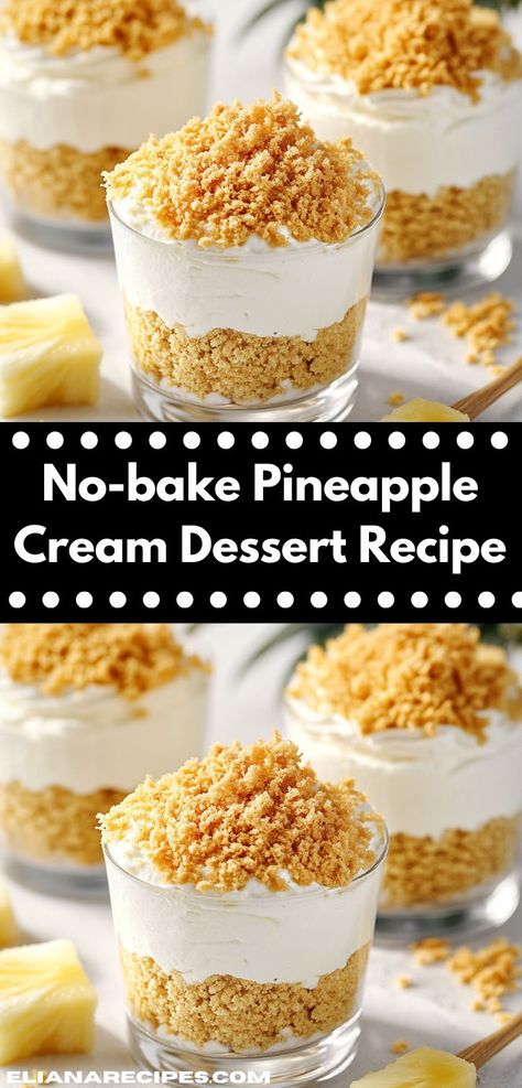 Discover the joy of effortless baking with this No-bake Pineapple Cream Dessert. This creamy delight is perfect for any occasion, bringing the taste of the tropics to your table without the hassle! Pineapple Delight Dessert, Pineapple Cream Dessert, Dessert Recipes No Bake, Cream Desserts Recipes, Dessert No Bake, Pineapple Filling, Delight Dessert, Pineapple Delight, Recipes No Bake