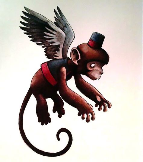 500+ Really Cool Tattoo Designs and Sketches - Flying Monkey Flying Monkey Tattoo, Memorial Heart Tattoo, Monkey Drawings, Monkey Watercolor, Oz Characters, Oz Tattoo, Wizard Of Oz Characters, Monkey Tattoo, Monkey Drawing