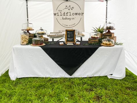 Our booth for the farmers market Farmers Market Ideas Display, Farmers Market Cookies Display, Farmers Market Booths Ideas, Vendor Booth Banner Ideas, Rustic Farmers Market Display, Crate Market Display, Table Market Display, Vendor Baked Goods, Craft Market Table Display