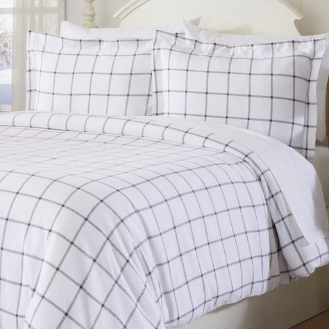 Zipcode Design Yemina Extra Soft Printed Flannel Duvet Cover Set & Reviews | Wayfair White Bedsheets Aesthetic, Plaid Bedsheets, Bedsheets Aesthetic, White Bedsheets, Grey Duvet Cover, Beige Bed Linen, Neo Grunge, Flannel Duvet Cover, Grey Duvet