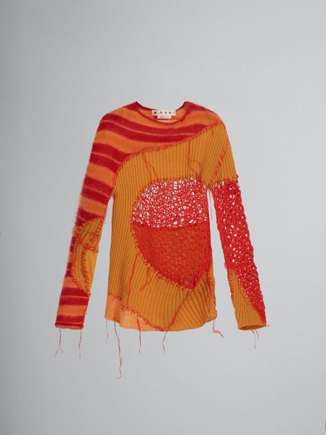 Red and orange patchwork jumper | Marni Marni Mohair, Patchwork Jumper, Men's Knitwear, Crewneck Sweaters, Mohair Knit, Designer Sweatshirts, Sweaters And Cardigans, Dress Flats, Red And Orange