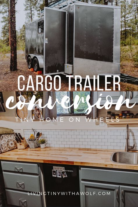 Learn how this couple converted a Cargo Trailer into a 7x16 tiny home on wheels. Cargo trailer camper built from scratch. DIY projects and decor. Cargo Trailer To Toy Hauler Conversion, Diy Cargo Trailer Camper Toy Hauler, Enclosed Trailer Converted To Camper, Converting Cargo Trailer To Camper, Tiny Home On Trailer Diy, Converted Trailer To Camper, Cargo Trailers Converted To Campers, Utility Trailer Conversion To Camper, Convert Trailer To Camper