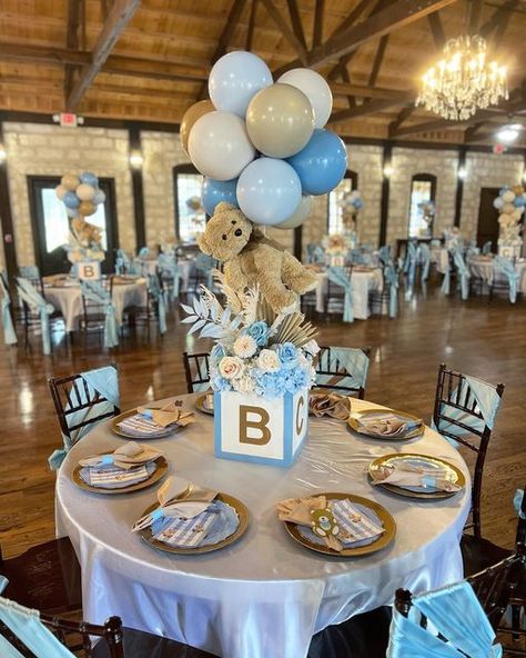 Babyshower Teddy Bear Boy, Babyshower Decoration For Boys, Diy Bear Centerpiece, Beary Baby Shower Themes, Teddy Beat Baby Shower Decor, Table Decorations For Baby Shower Boy, Baby Shower Baby Photos Of Parents, Boy Baby Shower Teddy Bear Theme, Baby Shower Themes Teddy Bear