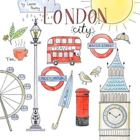 London Travel Journal Ideas, London Doodles Easy, London Journal Ideas, London Travel Journal, London Drawing Easy, London Scrapbook Ideas, London Painting Easy, London Drawing Sketches, London Landmarks Illustration