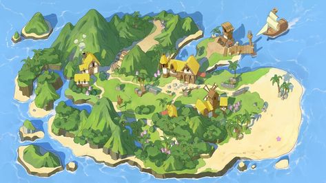 ArtStation - map design, yeonji Rhee World Map Game, Isometric Map, Design Thinking Process, Map Games, Western Artwork, Island Map, Funny Work, Fantasy Map, Landscape Drawings