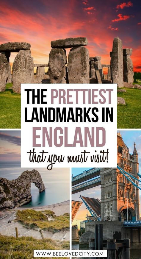 Discover the most beautiful and famous landmarks in England! England travel guide | Things to do in england | places to see in england | beautiful places in england | landmarks in england | England travel tips | England bucket list | england travel itinerary | things to do in northern england | pretty places in england | places to visit in england Uk Best Places To Visit, England Travel Tips, Things To Do In England Bucket Lists, Top Things To Do In England, Places To Visit In England Bucket Lists, England Must See Places, Best Places To Visit In England, Places To Go In England, Jurassic Coast England