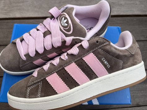 Pink And Brown Adidas Campus, Pink And Brown Sneakers, Brown And Pink Campus 00s, Adidas Campus Brown Pink, Adidas Campus 00s Brown And Pink, Pink And Brown Adidas, Brown And Pink Adidas, Pink And Brown Shoes, Brown Campus 00s