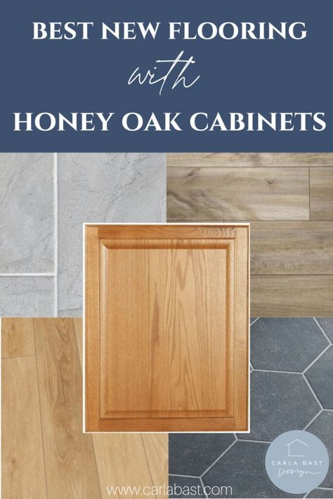 flooring-ideas-for-honey-oak-cabinets Flooring With Honey Oak Cabinets, Flooring With Oak Cabinets, Honey Oak Trim, Dark Oak Cabinets, Oak Bathroom Cabinets, Modern Kitchen Layout, Wood Flooring Options, Honey Oak Cabinets, 90s Home