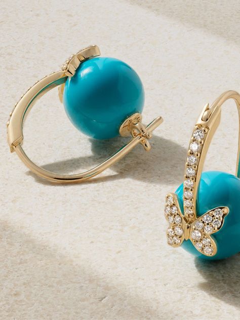 Turquoise Diamond Earrings, Turquoise Earrings Gold, Fancy Jewellery Designs, Sydney Evan, Diamond Earring, Gold Pearl Earrings, Gold Diamond Earrings, Fancy Jewellery, Diamond Hoop Earrings