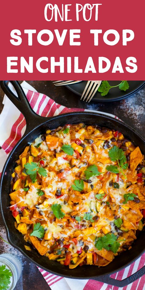 Easy Protein And Vegetable Meals, Enchilada One Pot, Quick Dinner Ideas Stove Top, Easy Weeknight Dinners Stovetop, Stove Top Enchiladas, Healthy Stovetop Dinner Recipes, Easy Dinner Recipes For Family Stove Top, Healthy Stove Top Recipes, Easy Stove Top Dinners