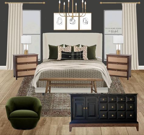 Navy Transitional Bedroom, Dark Bedroom Mood Board, Modern Rustic Living Room, Hm Home, Bedroom Updates, Transitional Bedroom, Master Decor, Bedroom Color, Primary Bedroom